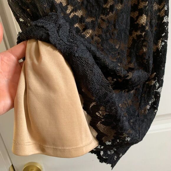 Vintage DS Essentials Black Lace Nude Pencil Midi Skirt Crochet | Size 10 - Picture 3 of 5